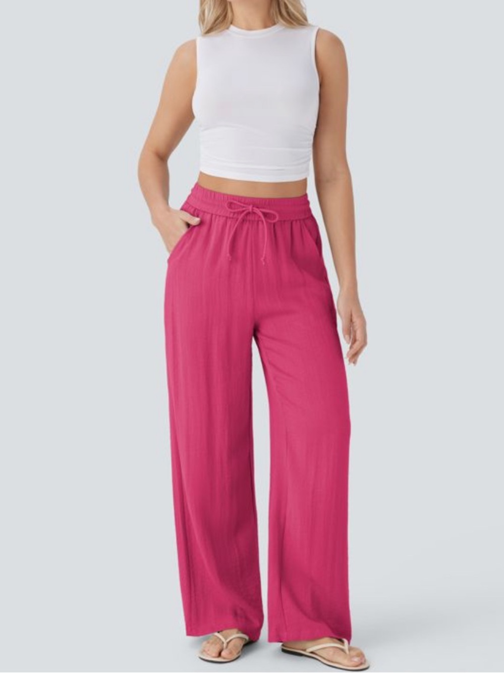 Halara Wide-Leg Drawstring Pants in Raspberry Pink, new - Picture 5 of 12
